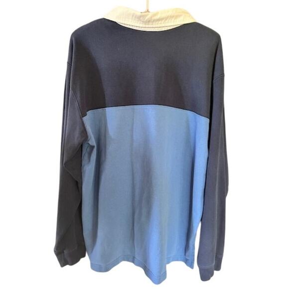 L.L. Bean Men’s Rugby Shirt Large Reg Blue Colorblock Cotton Pullover - Picture 3 of 6